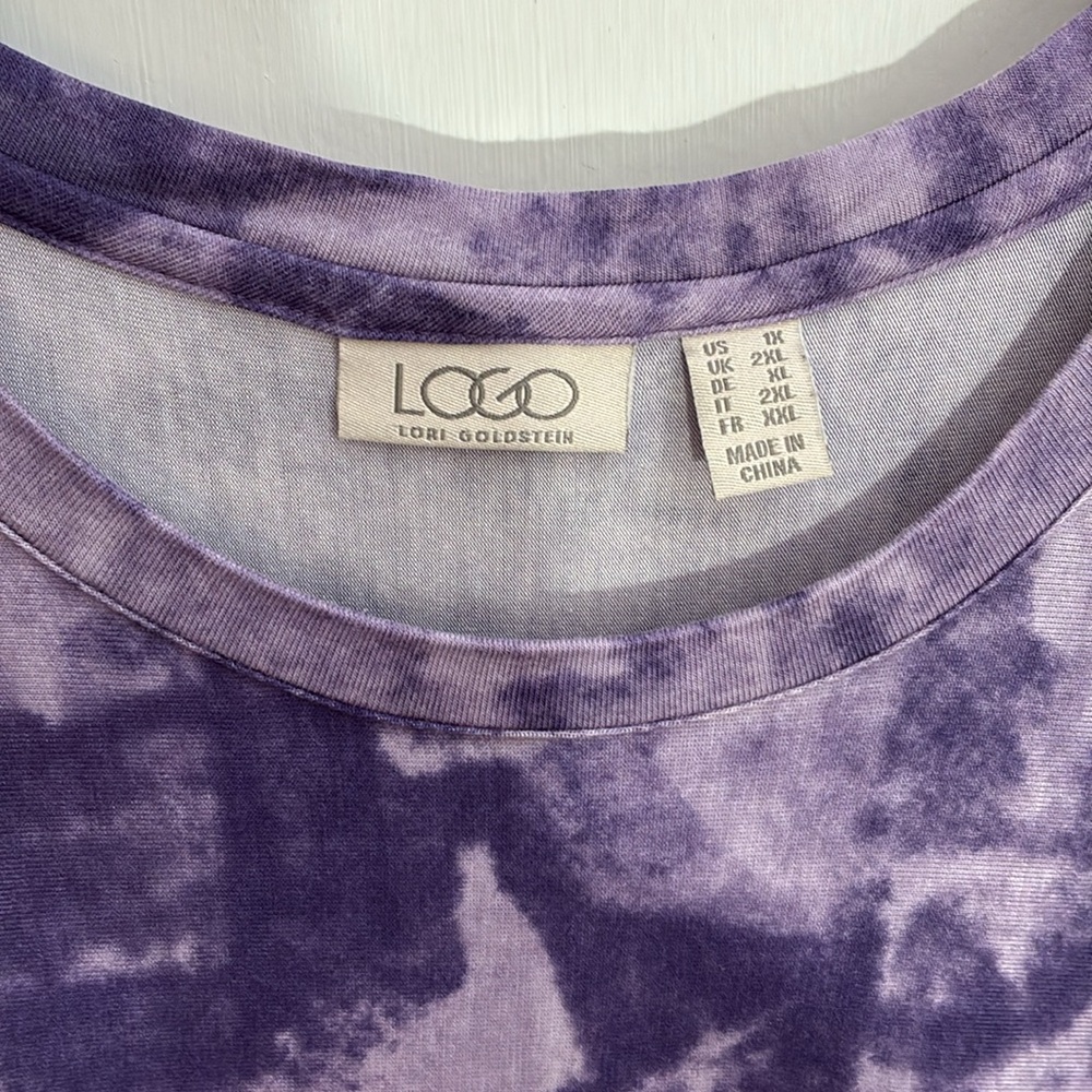 Logo by Lori Goldstein  Printed Swing Top with Lace Hem Midnight Purple - Picture 2 of 6